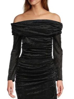 NWT Antonio Melani Mischa Off-The-Shoulder Mesh Blouse Black Size 0